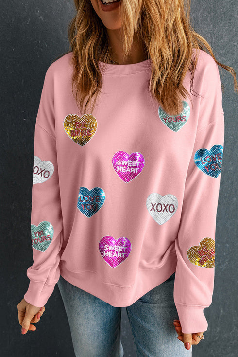 Sequin Conversation Heart Embellished Crew Neck Sweatshirt