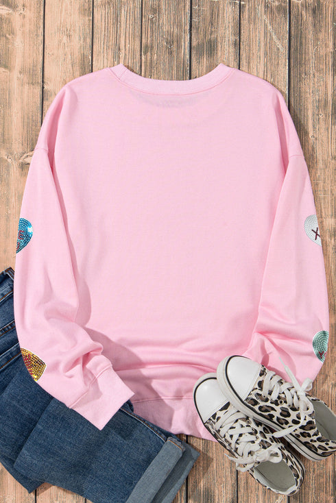 Sequin Conversation Heart Embellished Crew Neck Sweatshirt