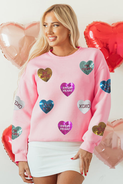 Sequin Conversation Heart Embellished Crew Neck Sweatshirt