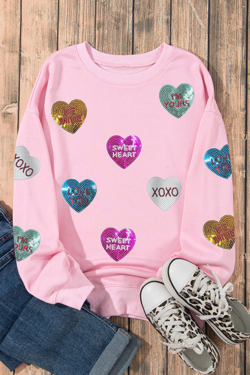 Sequin Conversation Heart Embellished Crew Neck Sweatshirt