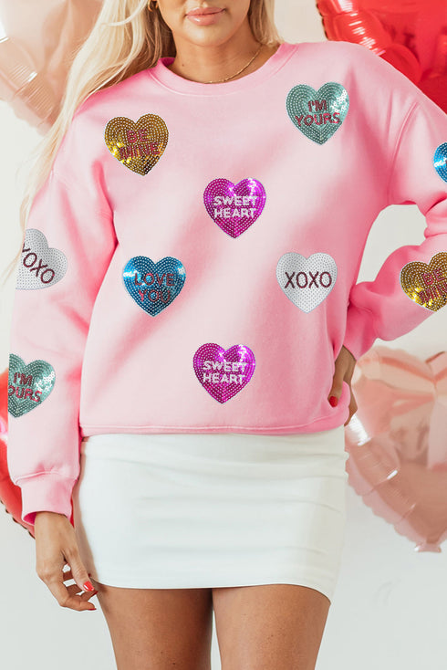 Sequin Conversation Heart Embellished Crew Neck Sweatshirt