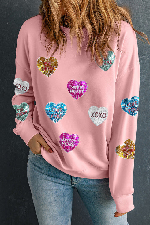 Sequin Conversation Heart Embellished Crew Neck Sweatshirt