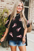Sequin Crawfish Graphic Drop Sleeve High Low Cotton Tee