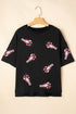 Sequin Crawfish Graphic Drop Sleeve High Low Cotton Tee