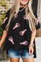 Sequin Crawfish Graphic Drop Sleeve High Low Cotton Tee