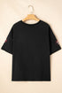 Sequin Crawfish Graphic Drop Sleeve High Low Cotton Tee