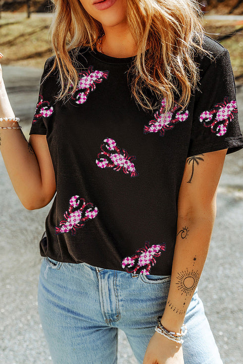 Sequin Crawfish Patch Crew Neck Graphic Tee