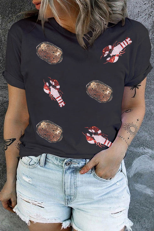 Sequin Crawfish Potato Graphic Plus Size T Shirt