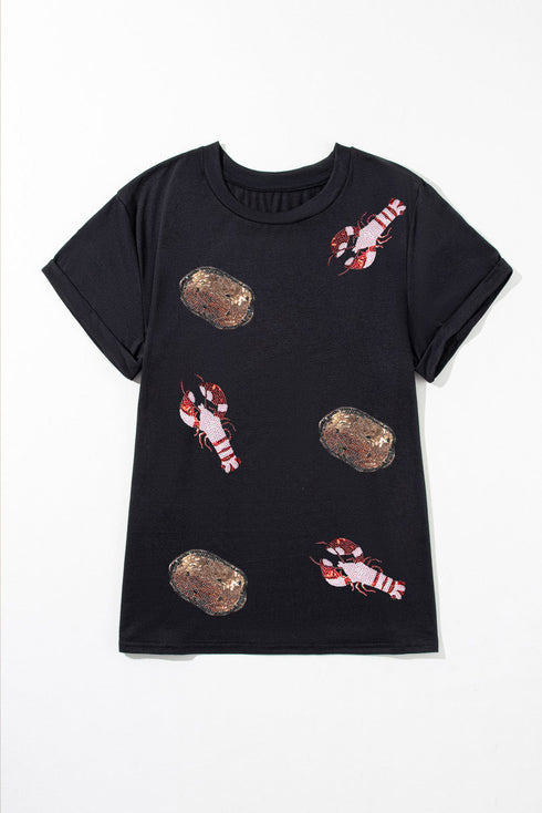 Sequin Crawfish Potato Graphic Plus Size T Shirt