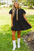 Sequin Detail Collared Flutter Sleeve Shirt Dress