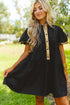 Sequin Detail Collared Flutter Sleeve Shirt Dress