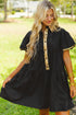 Sequin Detail Collared Flutter Sleeve Shirt Dress