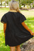 Sequin Detail Collared Flutter Sleeve Shirt Dress