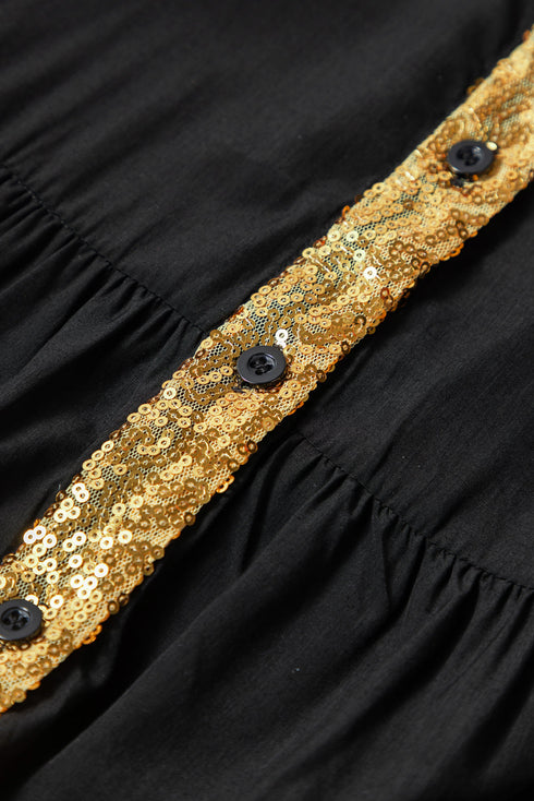 Sequin Detail Collared Flutter Sleeve Shirt Dress