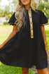 Sequin Detail Collared Flutter Sleeve Shirt Dress