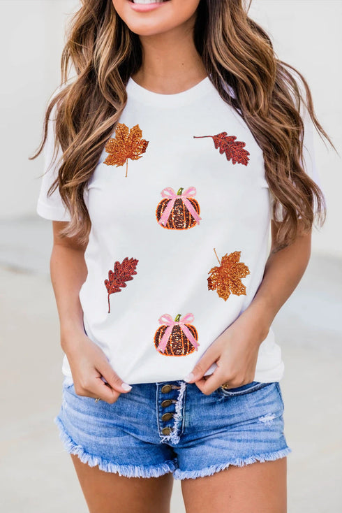 Sequin Detail Graphic Print Short Sleeve Crew Neck Tee