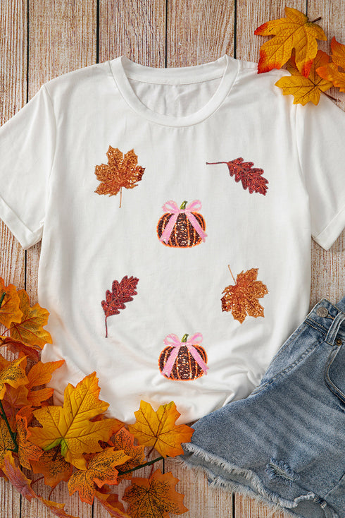 Sequin Detail Graphic Print Short Sleeve Crew Neck Tee