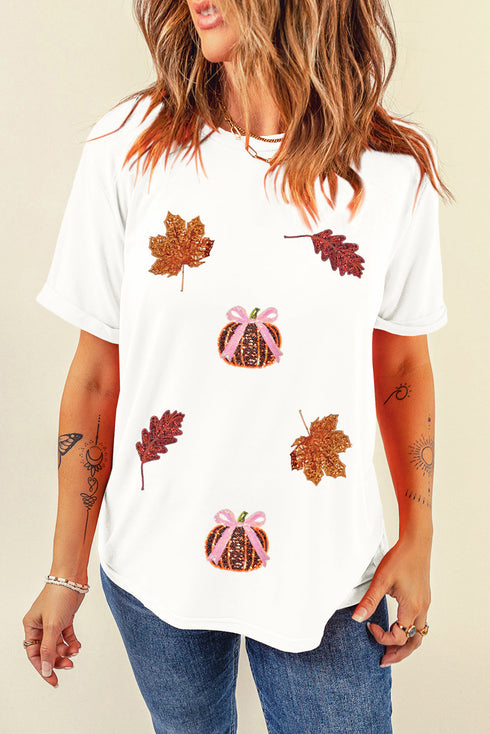 Sequin Detail Graphic Print Short Sleeve Crew Neck Tee