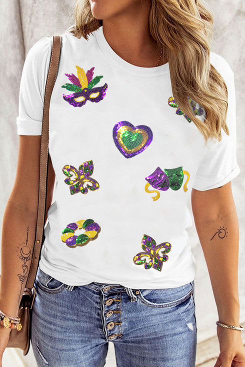 Sequin Detail Graphic Short Sleeve Crew Tee