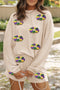 Sequin Doughnut Graphic Corded Long Sleeve Shorts Set