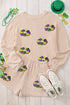 Sequin Doughnut Graphic Corded Long Sleeve Shorts Set