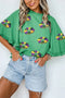 Sequin Doughnut Graphic Ruffled Trim Bell Sleeve Blouse