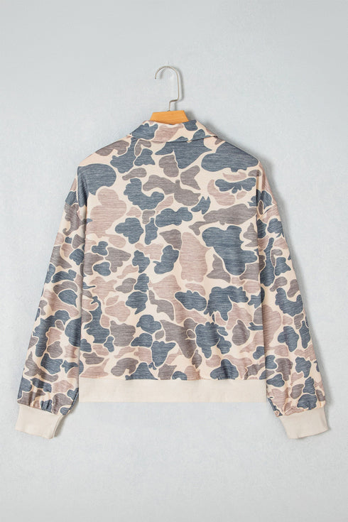 Sequin Duck Camouflage Pattern Collared Pullover Sweatshirt
