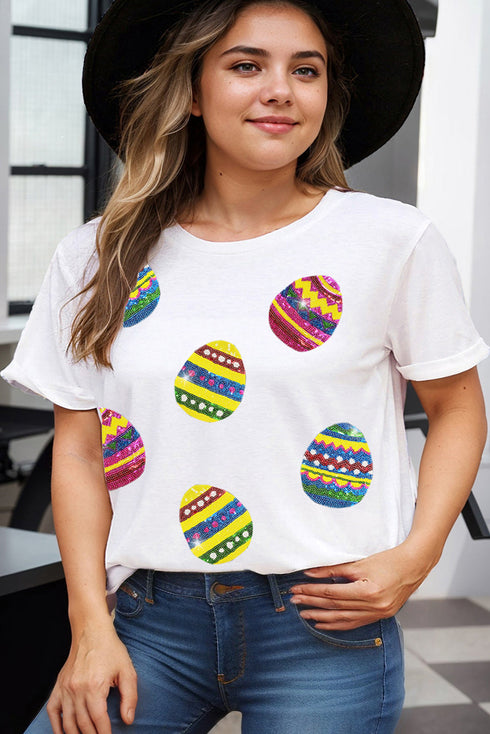 Sequin Easter Egg Graphic Plus Size T Shirt