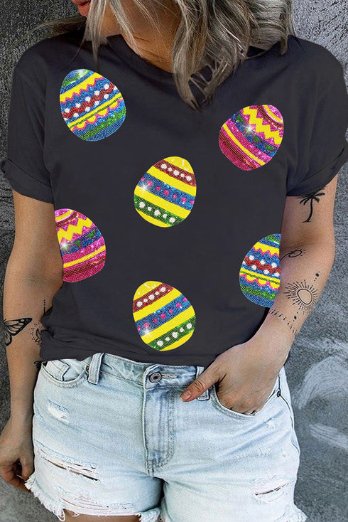 Sequin Easter Egg Graphic Plus Size T Shirt