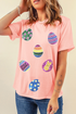 Sequin Egg Graphic Short Sleeve Crew Neck T Shirt
