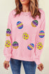 Sequin Egg Patch Crew Neck Pullover Sweatshirt