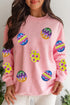 Sequin Egg Patch Crew Neck Pullover Sweatshirt