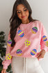 Sequin Egg Patch Crew Neck Pullover Sweatshirt