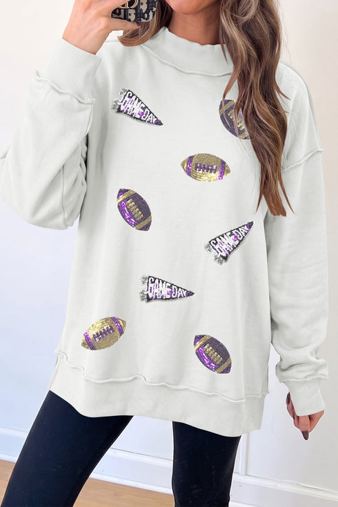 Sequin Embellished Ball Graphic Mock Neck Pullover Sweatshirt
