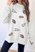 Sequin Embellished Ball Graphic Mock Neck Pullover Sweatshirt
