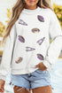 Sequin Embellished Ball Graphic Mock Neck Pullover Sweatshirt
