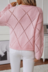 Sequin Embellished Diamond Openwork Knit Pullover Sweater