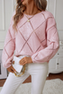 Sequin Embellished Diamond Openwork Knit Pullover Sweater