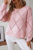Sequin Embellished Diamond Openwork Knit Pullover Sweater