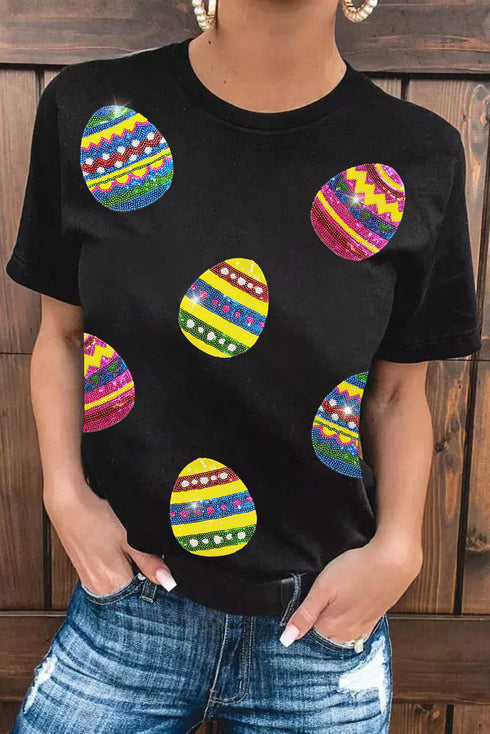 Sequin Embellished Egg Print Short Sleeve Tee