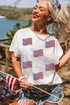 Sequin Embellished Flag Patch Short Sleeve Tee