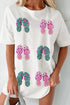 Sequin Embellished Flip Flop Graphic Short Sleeve Tunic Tee
