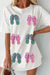 Sequin Embellished Flip Flop Graphic Short Sleeve Tunic Tee