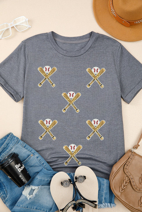 Sequin Embellished Helmet Graphic Short Sleeve Tee