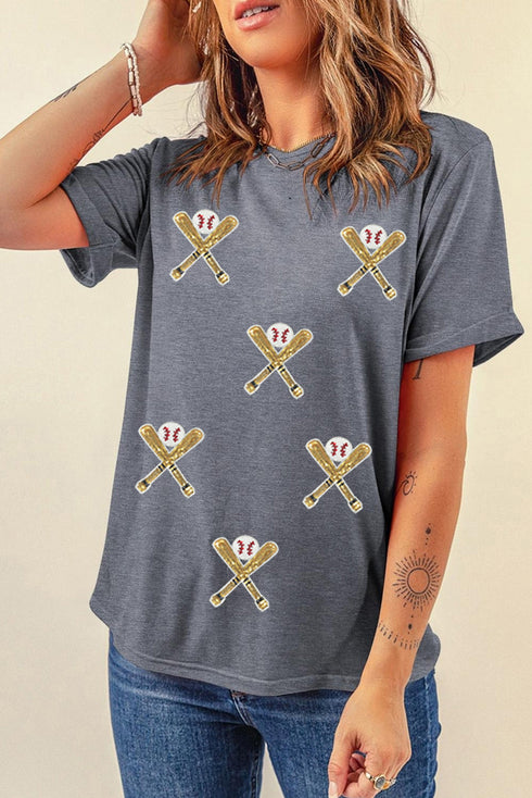 Sequin Embellished Helmet Graphic Short Sleeve Tee