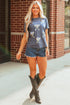 Sequin Embellished Helmet Graphic Short Sleeve Tee