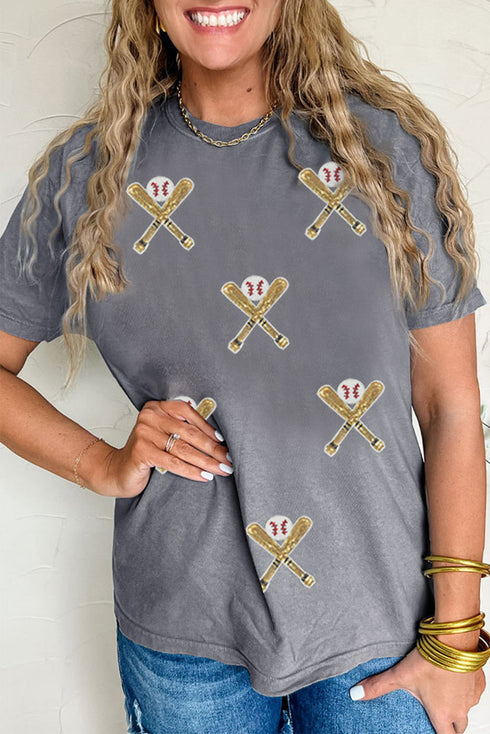 Sequin Embellished Helmet Graphic Short Sleeve Tee