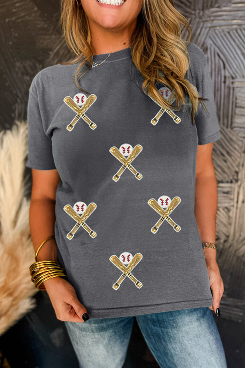 Sequin Embellished Helmet Graphic Short Sleeve Tee