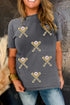 Sequin Embellished Helmet Graphic Short Sleeve Tee