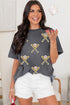 Sequin Embellished Helmet Graphic Short Sleeve Tee